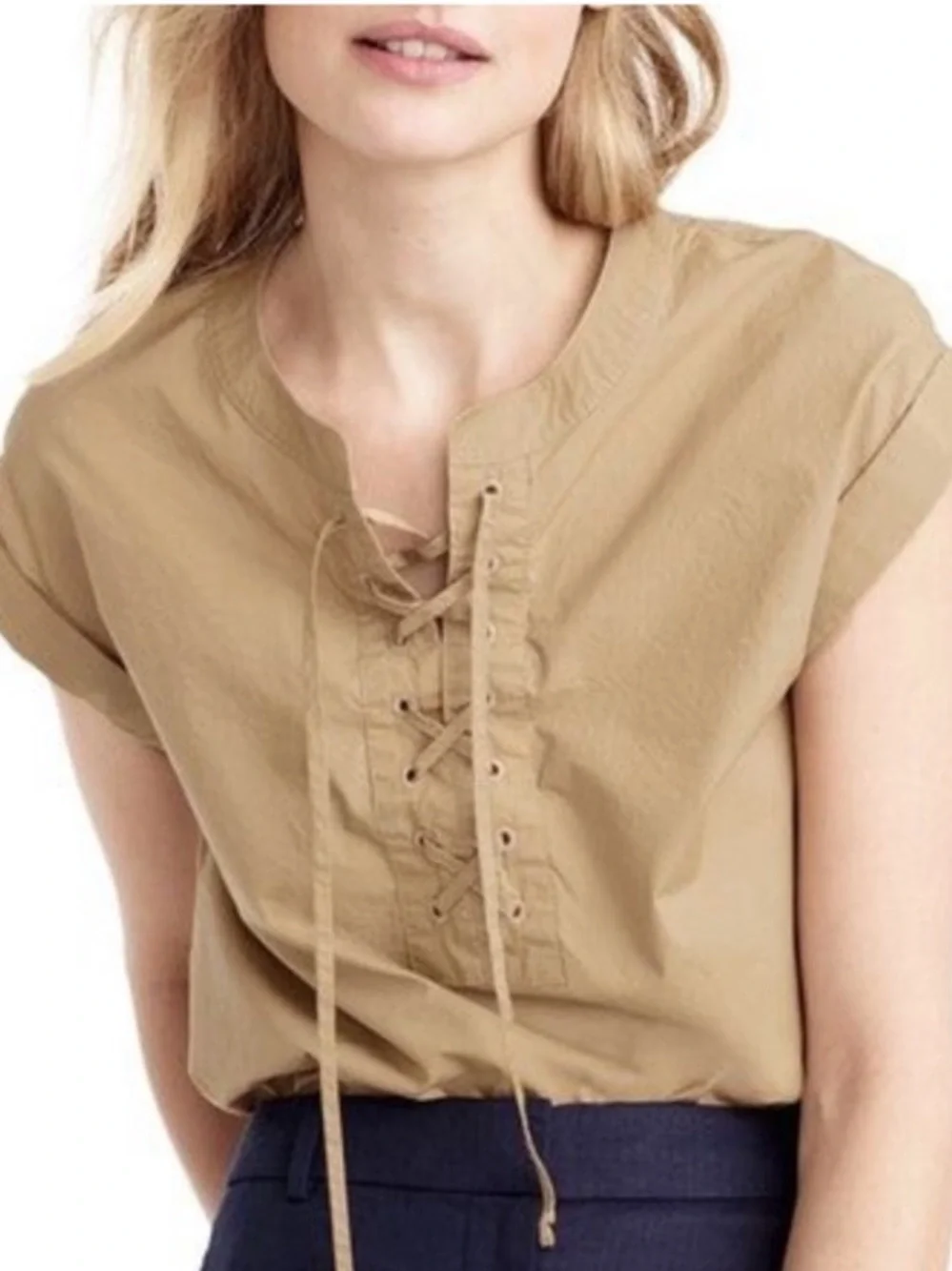 ❤️… Jcrew Lace-Up Short Sleeve Top